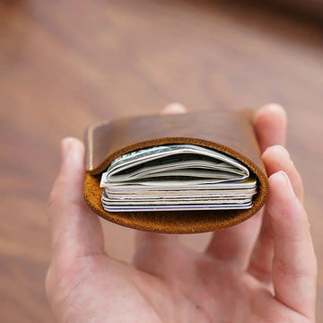 Xajzpa  Portable Leather Money Bag Hand-Stitched Vintage Cowhide Wallet Card Holder Pouch Organizer